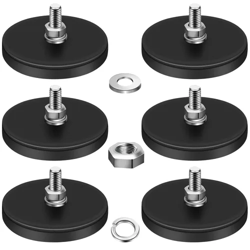 Miniatura 15 de DIYMAG 12 Imanes Recubiertos de Goma, Potencia Adhesiva de 30 LBS Base de Imán Grande de Neodimio Antiarañazos con Imán Roscado M5 con Pernos