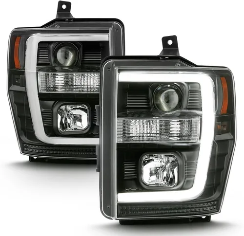 ACANII - Para negro 2008 2009 2010 Ford F250 F350 Superduty Pickup LED tubo proyector faros faros Set izquierdo+derecho