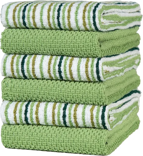 Miniatura 19 de Toallas de cocina de 16 x 26 pulgadas, paquete de 6 paños de cocina grandes de algodón, diseño de rayas de palomitas de maíz, altamente absorbentes