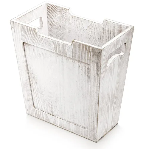 Miniatura 4 de TOPZEA Basurero de madera, papelera de granja con asa, cesta de basura de madera rústica, rectangular, pequeño, decorativo, contenedor de basura