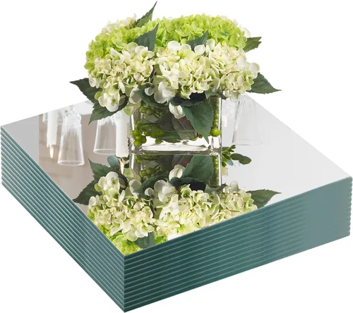 JAMBALAY Centros de mesa de espejo de vidrio de 12 pulgadas para mesa, juego de 12 centros de mesa de espejo, azulejos de espejo de vidrio