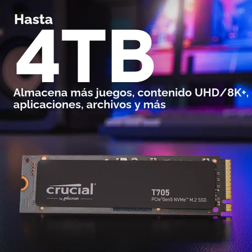 Miniatura 6 de Crucial T705 PCIe Gen5 NVMe SSD de 1 TB, hasta 13,600 MB/s, TLC NAND, compatible con Intel y Ryzen, para juegos intensivos y almacenamiento de alta