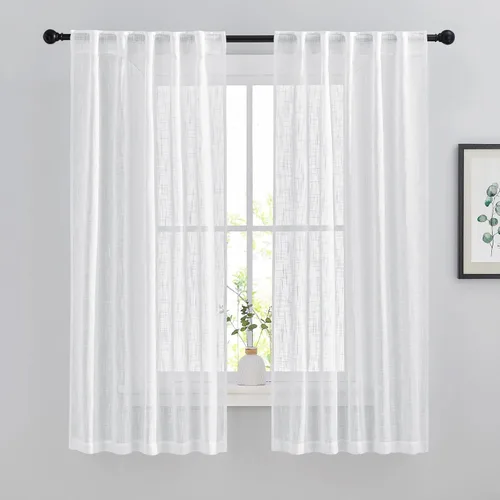 Miniatura 31 de NICETOWN Cortinas de lino semitraslúcidas para dormitorio, bolsillos para barra y pestaña trasera, tratamientos de ventana transparentes de lino