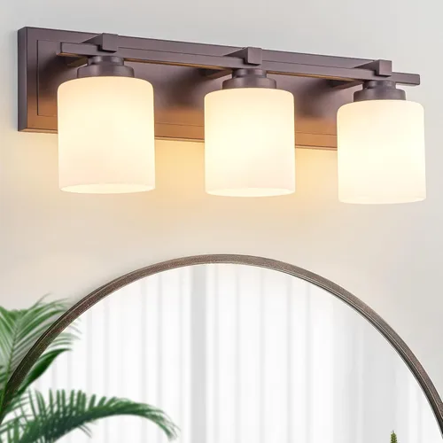 Miniatura 26 de 1 Luminaria Moderna de Baño sobre Espejo, Luces de Tocador Negro Dorado para Apliques de Pared de Baño con Pantallas de Vidrio Blanco Lechoso
