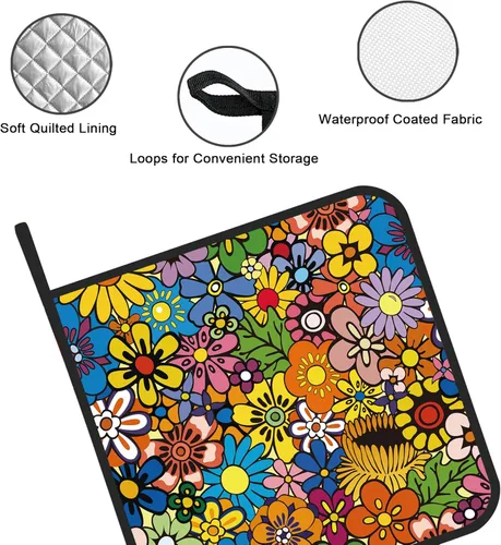 Miniatura 3 de Juego de 2 soportes para macetas abstractas hippie, resistentes al calor, para microondas, hornear, horno, platos finales y barbacoa Flor hippie