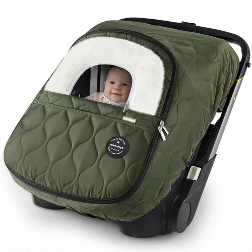 Funda de asiento de automóvil para bebé, impermeable, resistente al viento, cálida funda de asiento de automóvil de invierno para asientos de Verde