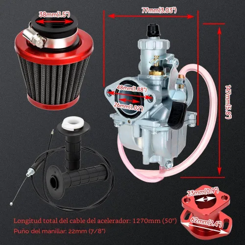 Miniatura 6 de FVRITO - Conjunto de carburador, acelerador y jets principales VM22 de 26 mm, para minimoto y Go Kart, piezas de rendimiento