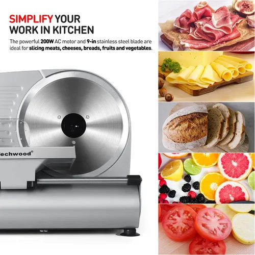 Miniatura 7 de Cortador de carne, Techwood Cortador eléctrico de alimentos delicatessen con hoja de acero inoxidable extraíble de 9", Cortador de queso, frutas