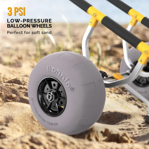 Miniatura 4 de Bonnlo Carrito de playa para kayak, ancho ajustable de 6.3 a 18.7 pulgadas, carrito universal de canoa resistente con ruedas de playa de globo de 12