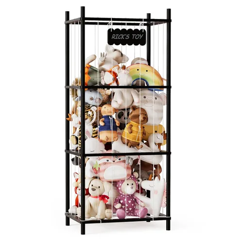 Miniatura 12 de SpaceAid Organizador de almacenamiento de animales de peluche, soporte de almacenamiento de juguetes de zoológico de animales de madera, jaula