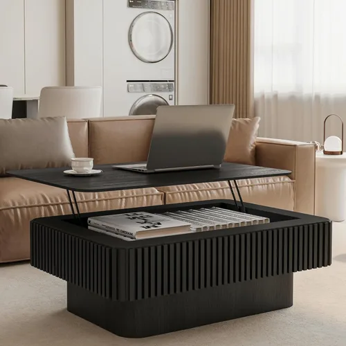 Miniatura 15 de 31.52" Square Lift Top Coffee Table with Storage, Natural Rattan & Hemp Rope, Adjustable Function, Vintage Farmhouse Center Table for Living Room