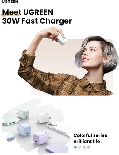 Miniatura 8 de UGREEN Cargador USB C de 30 W, Nexode plegable GaN PPS compacto y rápido cargador de pared, adaptador de corriente USB-C para iPhone 17/16/15/14