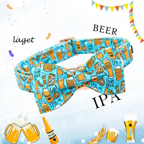 Miniatura 3 de Lionheart glory Collar de perro con lazo, collar de perro azul con lazo para fiesta, collar de perro niño o niña, suave, duradero, ajustable, Cerveza