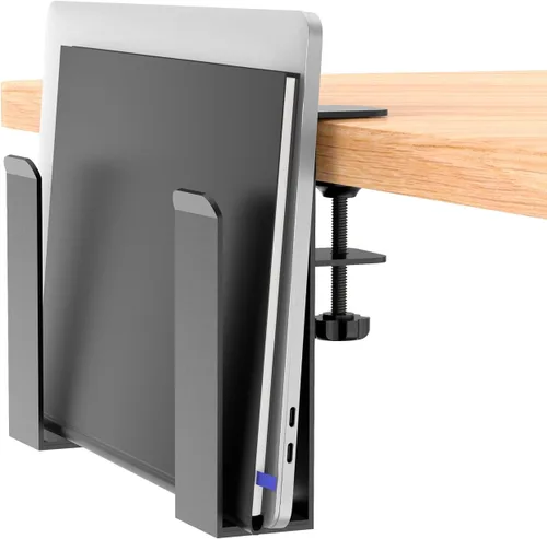 Soporte lateral ajustable para laptop, organizador de almacenamiento de escritorio sin taladros, soporte de metal para colgar cuadernos, abrazadera