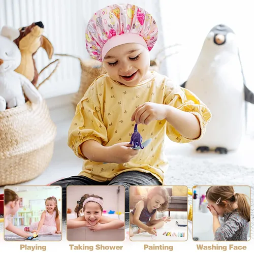 Miniatura 6 de 4 PIEZAS Gorros de Satén para Niños, Gorro de Dormir Infantil, Gorro de Seda Suave con Banda Elástica Ancha, Gorros Transpirables para Bebé, Gorros