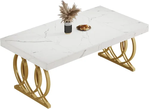 Miniatura 9 de Tribesigns Mesa de comedor de 63 pulgadas para 4-6, mesa de cocina moderna con mesa de mármol sintético y patas geométricas, muebles de comedor
