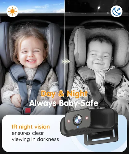 Miniatura 3 de Babyvue BC1 - Cámara de coche para bebé, pantalla HD 1080P de 4.5 pulgadas y zoom 3X, monitor de bebé automático de visión nocturna IR con brillo