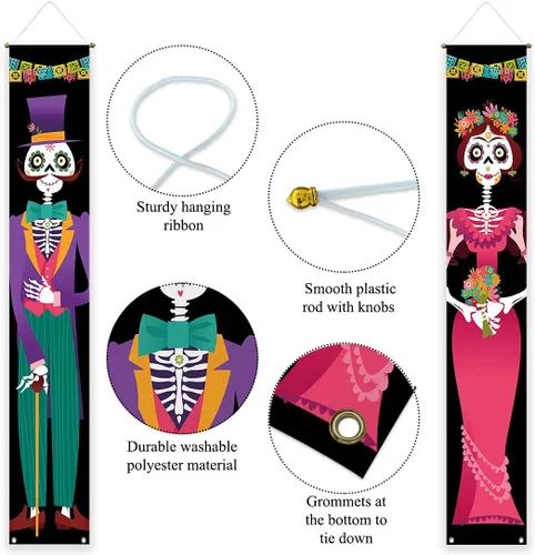 Miniatura 3 de Allenjoy Cartel de Día de los Muertos para puerta, cartel de Halloween, disfraz de México, Día de los Muertos, baby shower, suministros de fiesta