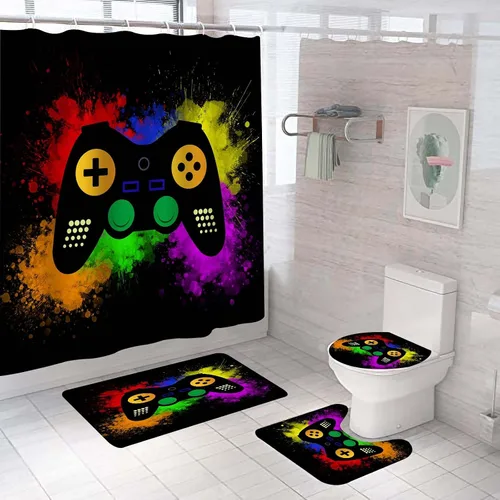 Miniatura 7 de NORBEY Juego de 4 cortinas de ducha de juegos, juego de cortina de baño clásica con alfombrilla antideslizante, cubierta de inodoro y 12 ganchos