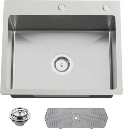 Miniatura 23 de Fregadero Negro de Cocina y Bar, Fregadero de Cocina de Acero Inoxidable de 15 x 17 Pulgadas para Empotrar, Fregadero de Bar Moderno de Un Solo