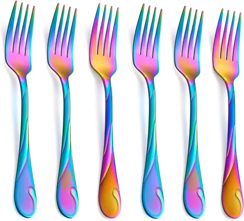 Miniatura 7 de Juego de 6 tenedores para ensalada de acero inoxidable de 6.9 pulgadas, tenedor de postre de metal negro brillante, tenedor pequeño para tartas