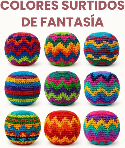 Miniatura 4 de Funny Guy Mugs Juego de 3 bolas de ganchillo multicolor con patrón geométrico, bolsa de pie, juguetes para interiores y exteriores para niños