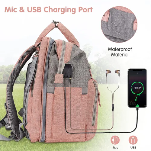 Miniatura 6 de DERJUNSTAR - Mochila para pañales con cambiador para bebés de gran capacidad para niños y niñas, puerto de carga USB, funda para chupetes, sombrilla