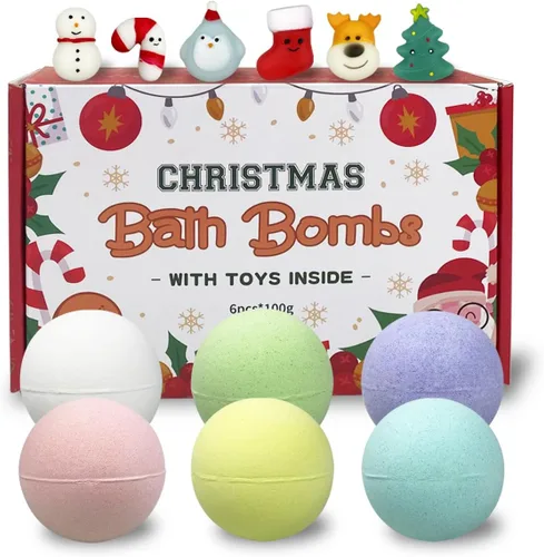 Paquete de 6 bombas de baño de burbujas de Navidad con juguetes esponjosos de Navidad en el interior para niños, niñas, niños y mujeres, regalos de