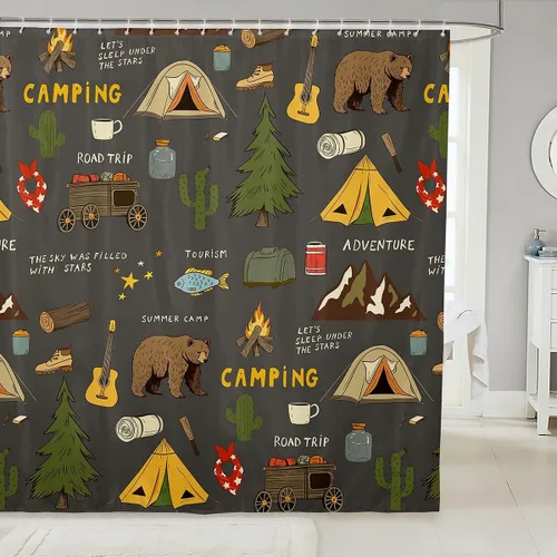 Miniatura 34 de Erosebridal American Flag Shower Curtain 72" Wx72 L Army Green Camo Waterproof Bathroom Curtains Bear Claw Hunting Theme Bathroom Shower Curtain
