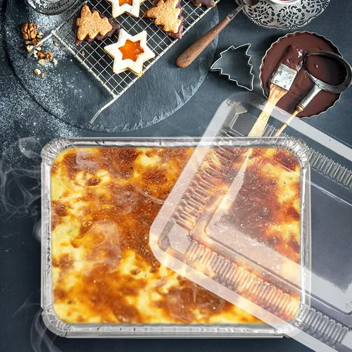 Miniatura 6 de HOZEON Paquete de 125 bandejas de papel de aluminio de 8.5 x 6 pulgadas con tapas transparentes, capacidad de 2.25 libras, recipientes desechables