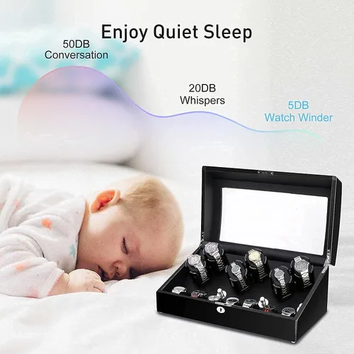 Miniatura 4 de Watch Winder, 6 Watch Winder Box with 7 Extra Storage, Black Wooden Shell, Watch Winder Display Case with Quiet Motor and Flexible Watch Pillows
