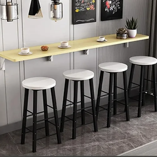 Miniatura 8 de Mesa de comedor plegable montada en la pared, mesa plegable de madera, mesa larga y estrecha, adecuada para tienda de té con leche, mesa de bar