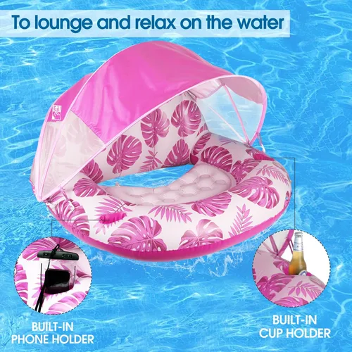Miniatura 4 de COOLCOOLDEE New Upgraded Pool Chair Float with Shade,XL Pool Floats for Adults Heavy Duty,Inflatable Pool Chair Lounge Float with Cup Holder & Azul