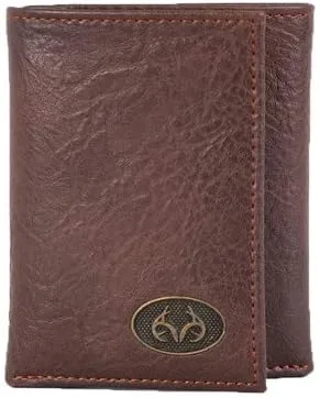 Realtree Billeteras delgadas con clip de dinero con diseño de camuflaje para hombre, Varios colores, Cartera triple de cuero con logotipo de asta