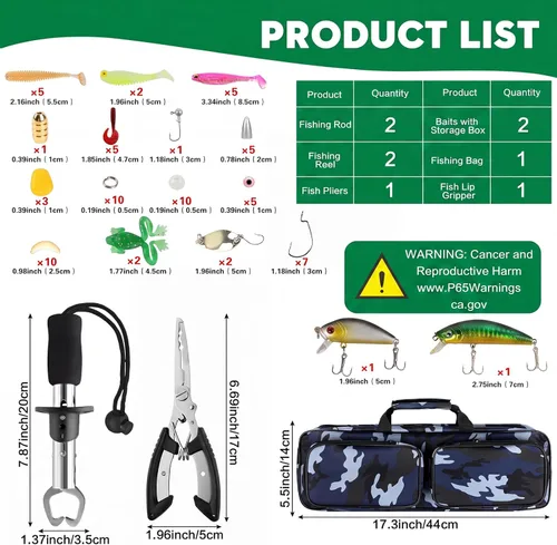Miniatura 7 de Combo de caña de pescar familiar, 2 piezas portátil para padres e hijos, kit de pesca de viaje de 6.89 pies y 4.92 pies, carrete de pesca