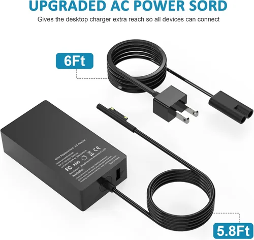 Miniatura 5 de Cargador Surface Pro de 65W para Microsoft Surface Laptop Pro X, 9, 8, 7+, 7, 6, 5, 4, 3 Windows Surface Laptop 5, 4, 3, 2, 1, Studio, Surface Book