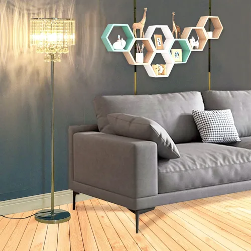 Miniatura 2 de beaysyty Modern Elegance - Lámpara de pie de cristal, interruptor de pie de encendido/apagado, 3 luces de cristal y cristal, lámpara de esquina
