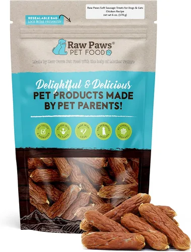 Miniatura 7 de Raw Paws Golosinas de salchichas suaves sin granos para perros y gatos – Receta de carne de res, 6 onzas – Golosinas para perros con salchicha