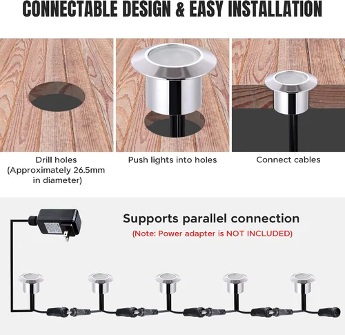Miniatura 5 de Yescom Paquete de 5 luces LED de aluminio para terraza, iluminación de paisaje de bajo voltaje de 12 V, blanco cálido de 3000 K, IP67, impermeable