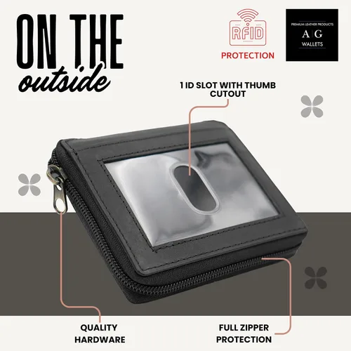 Miniatura 3 de ag wallets Cartera de cuero con cremallera para hombre con inserciones (negro)