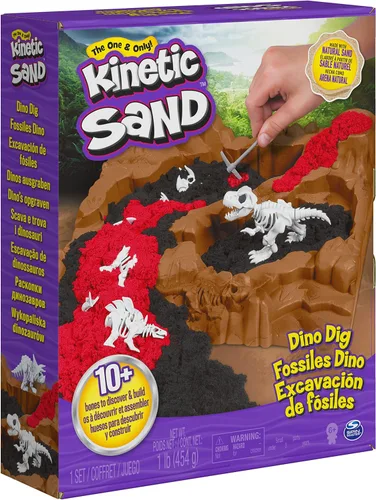 Miniatura 9 de Kinetic Sand, Dino Dig - Juego con 10 huesos de dinosaurio ocultos, juguetes sensoriales de arena para niños de 6 años en adelante