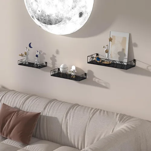Miniatura 2 de Estantes de Pared con Fases Lunares Negros, Paquete de 3 Estantes Flotantes Pequeños para Libros y Plantas para Dormitorio, Habitación Infantil