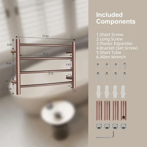Miniatura 4 de Calentador de toallas ORB para baño, calentador de toallas de baño montado en la pared, calentador eléctrico de acero inoxidable, curvado, redondo