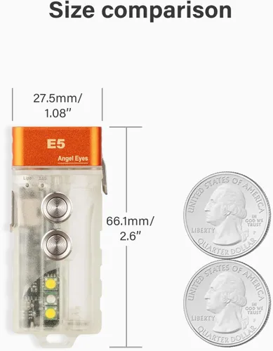 Miniatura 6 de Linterna con llavero RovyVon Angel Eyes E5 GITD, linterna EDC con 700 lúmenes de luz principal y luces auxiliares prácticas, alimentada por batería