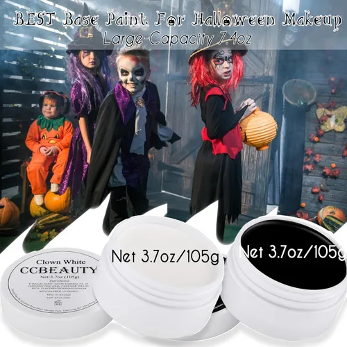 Miniatura 6 de CCbeauty Maquillaje de esqueleto de Halloween de 7.4 onzas, pintura facial en blanco y negro, kit de pintura facial profesional de gran capacidad