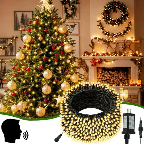 2025 Nuevas Luces de Navidad Conectables con Control de Voz para Interiores/Exteriores, 200 LED 23.1 mt Extensibles, Cadena de Luces de Navidad con