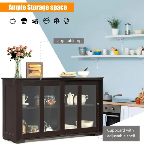 Miniatura 4 de Byroce - Aparador de buffet, armario apilable de almacenamiento para barra de café con estante ajustable y puertas correderas de vidrio, armario