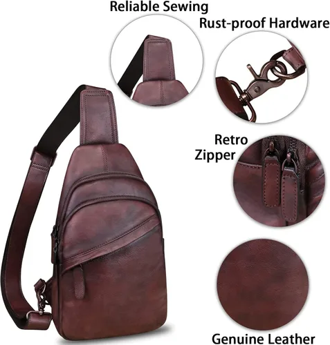 Miniatura 6 de Bolso de cuero genuino para hombres y mujeres, mochila de cuero vintage, bolso cruzado de hombro a la moda