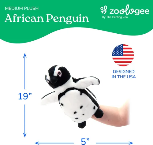 Miniatura 3 de The Petting Zoo Marioneta de peluche africana de pingüino de patas negras, regalos para niños, animales títeres, marionetas interactivas