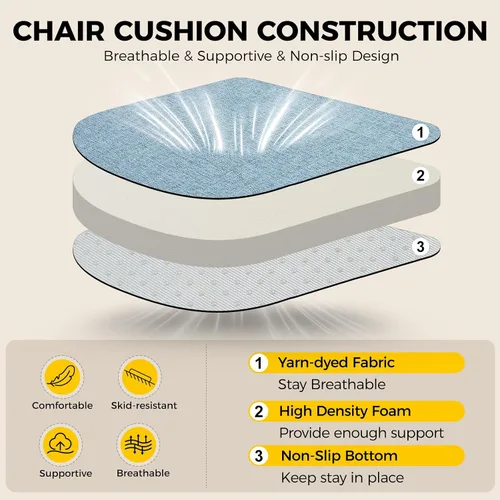 Miniatura 3 de downluxe Cojines para sillas de interior para sillas de comedor, almohadillas de espuma texturizada suaves y cómodas para sillas de cocina con lazos